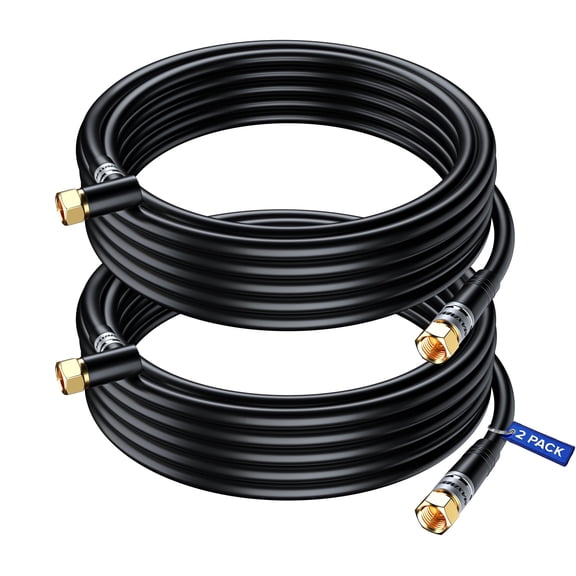 Coaxial Cable RG6, with a Right Angle 90° Connector, 25 ft, 2 Pack, Coax Cable F-Type Triple Shielded Coax Cable 25 Feet (Black)