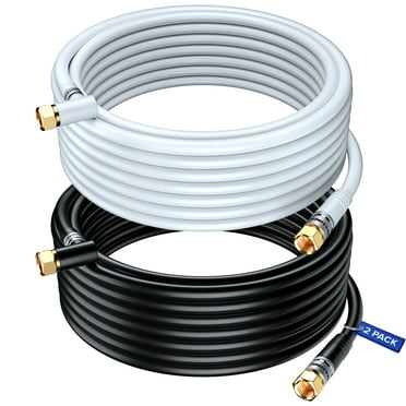 Coaxial Cable RG6, with a Right Angle 90° Connector, 40 ft, Coax Cable F-Type Triple Shielded Coax Cable, 2 Pack, Black and White