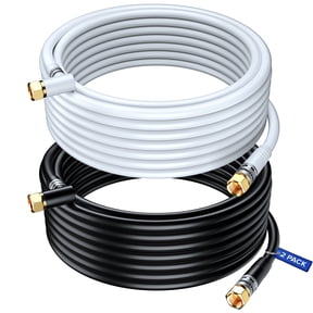 Coaxial Cable RG6, with a Right Angle 90° Connector, 40 ft, Coax Cable F-Type Triple Shielded Coax Cable, 2 Pack, Black and White