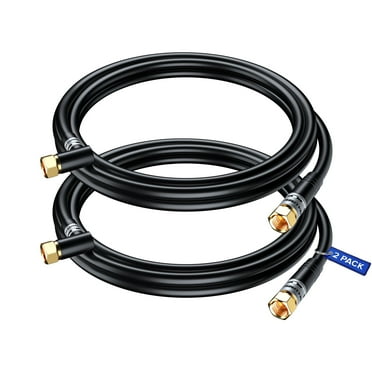 Coaxial Cable RG6, with a Right Angle 90° Connector, 6 ft, 2 Pack, Coax Cable F-Type Triple Shielded Coax Cable 6 Feet (Black)
