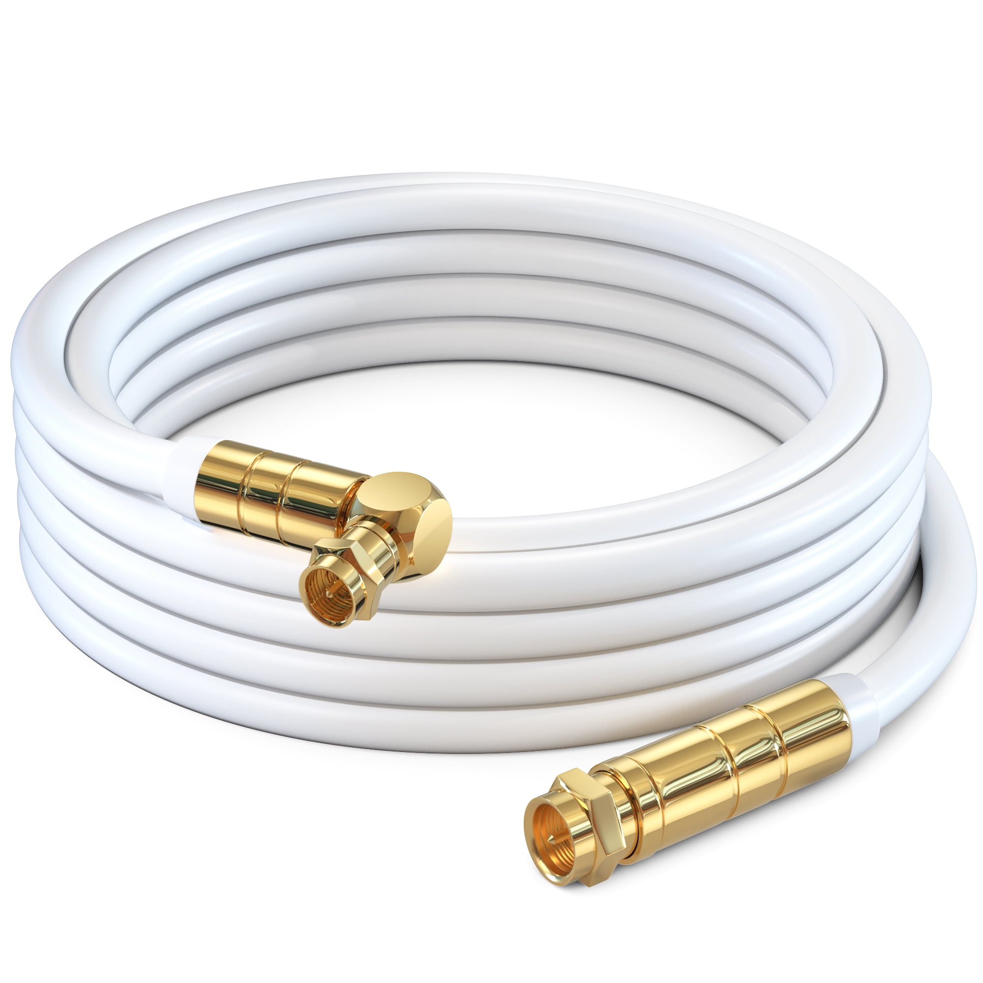 Maximm RG6 COAXIAL Cable with Angled Connector Quad Shielded, 8ft White NonOxygen Copper