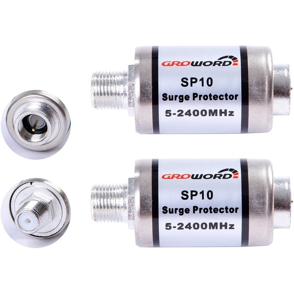 Coaxial Cable Surge Lightning Arrester Suitable for Coaxial TV Antennas and Satellite Direct 75 Ohm 5-2500, 2 Packs Eliminate Hum/Noise, Low Loss (5-2400)