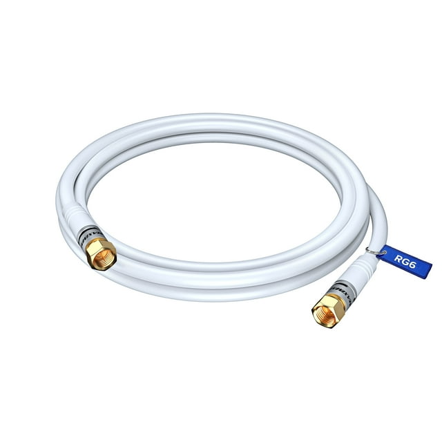 Coaxial Cable Triple Shielded CL3 in Wall-Rated (6 ft) RG6 Digital Audio Video (Coax Cable) Satellite TV, Antenna, Male F Connector Pin - 6 Feet