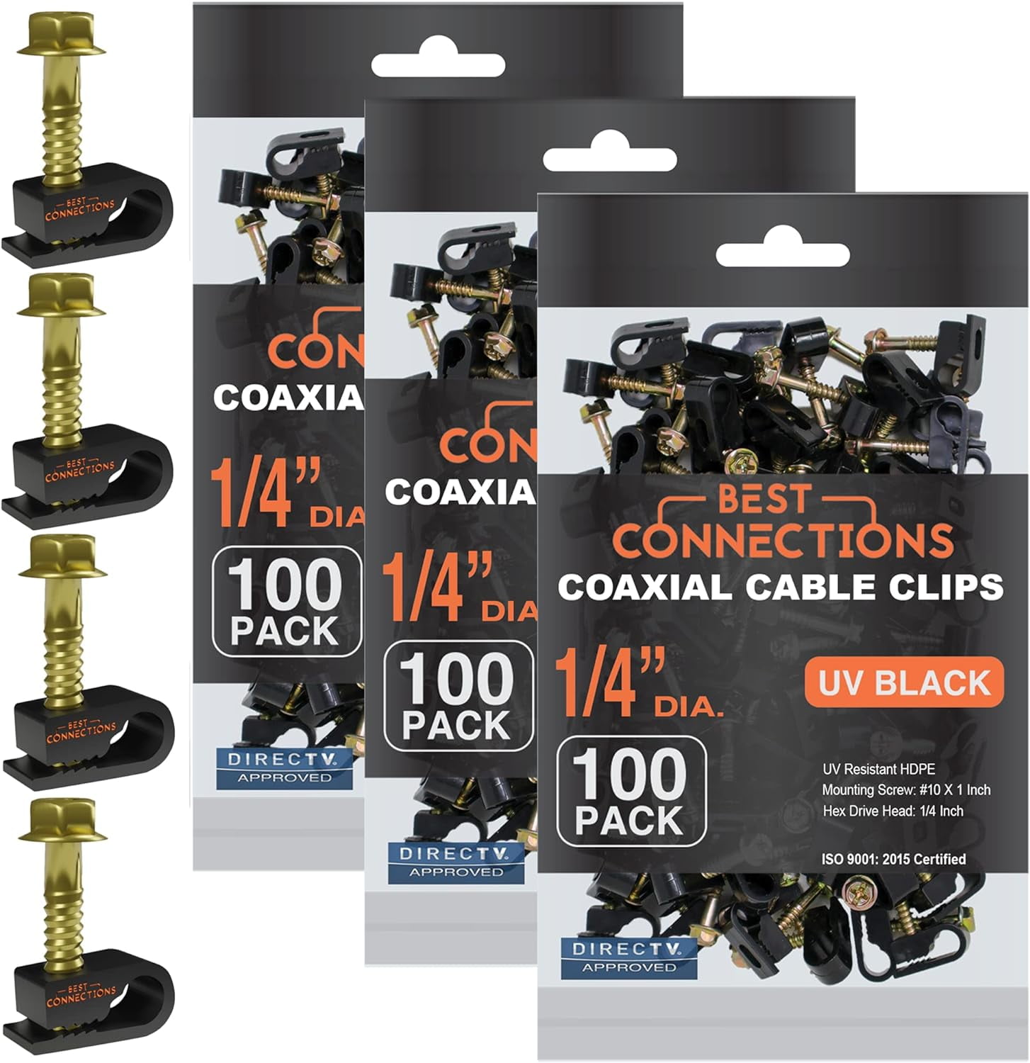 Coaxial Cable With PreInserted (300 Pack) Black Single Cable