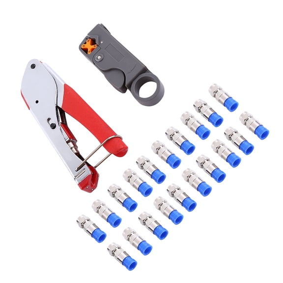 Coaxial Compression Tool Set - RG6/RG59 F-Connector Crimping Pliers & Wire Stripper Kit (22 Pieces Total)