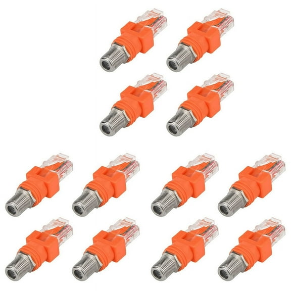 Coaxial to Ethernet Adapter, 12 Pack Coax RF F Female to RJ125 Male Converter for Line Tester,12 x Coaxial to Ethernet Adapter,Orange