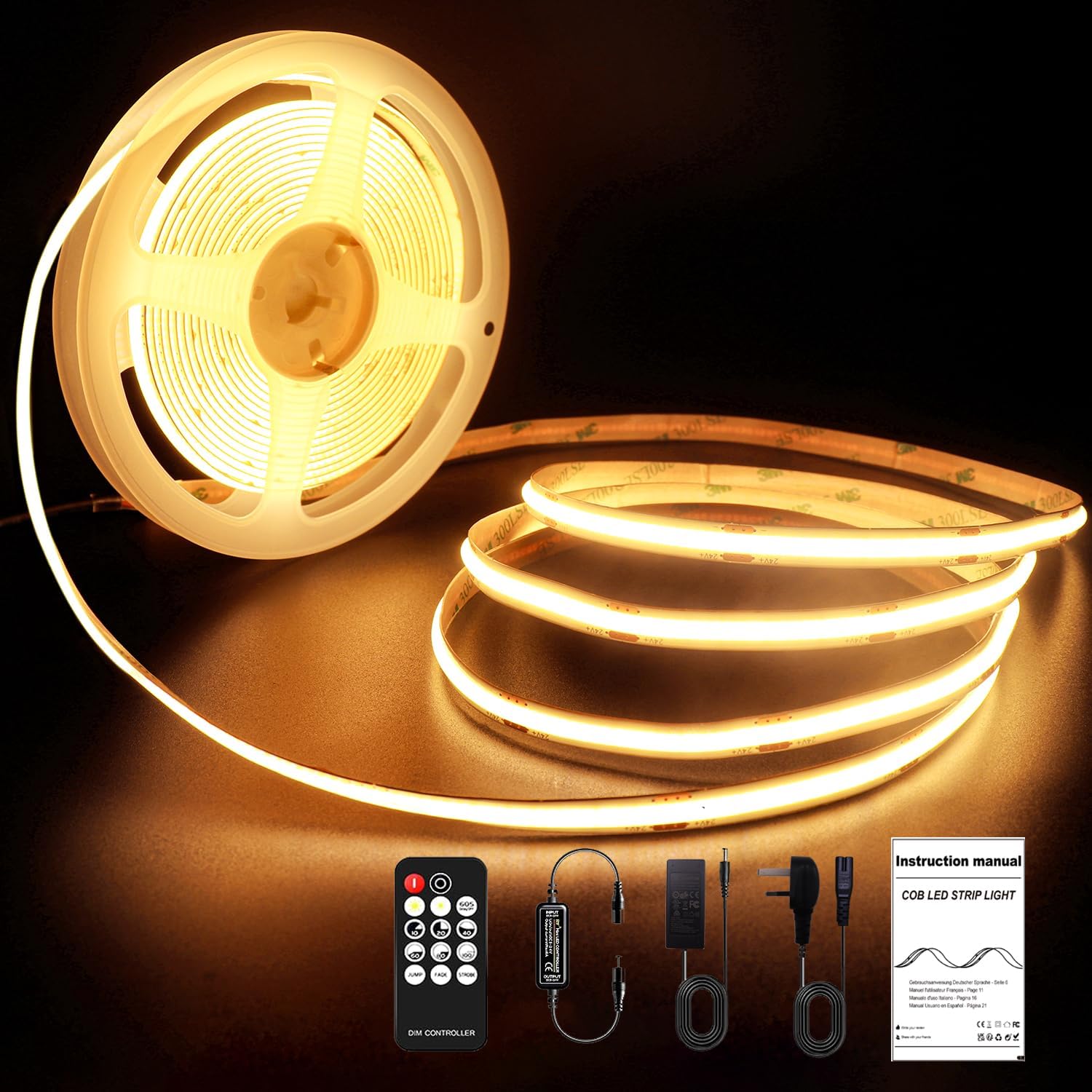 Cob Led Strip Light 32.8Ft Dimmable 24V Super Bright Tape Lights