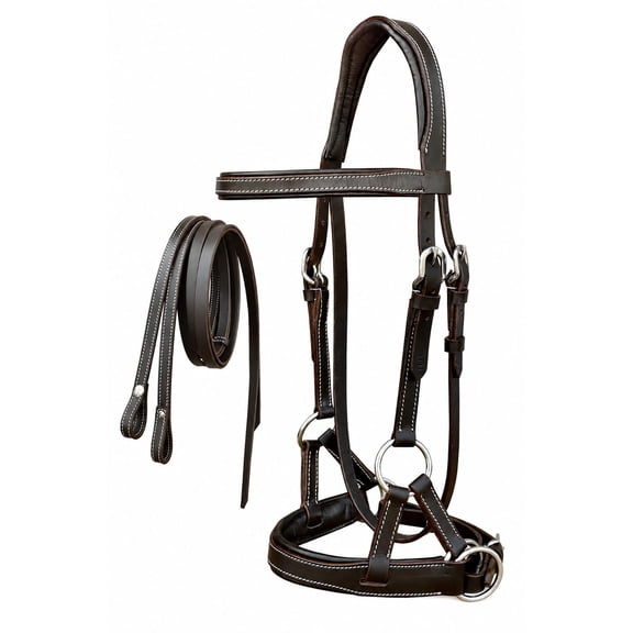 Cob Western English Leather Bitless Sidepull Bridle Reins Brown 7713BR-C
