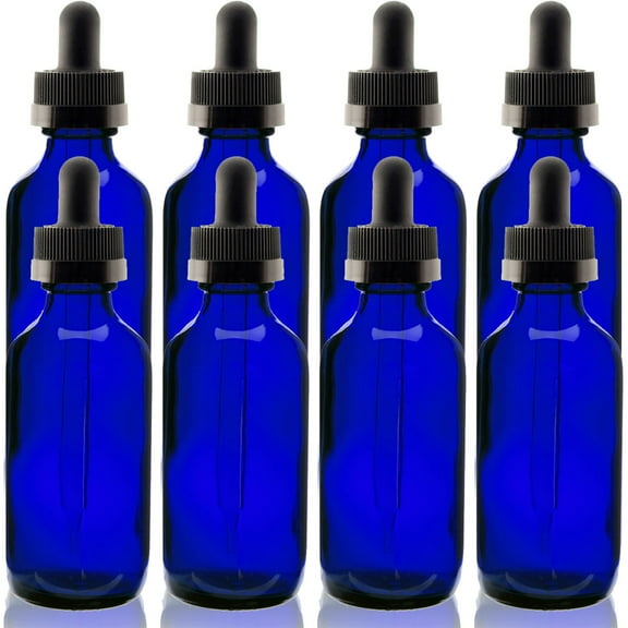 Cobalt Blue 1oz Dropper Bottle (30ml) Pack of 8 - Glass Tincture Bottles with Eye Droppers for Essential Oils & More Liquids - Leakproof Travel Bottles
