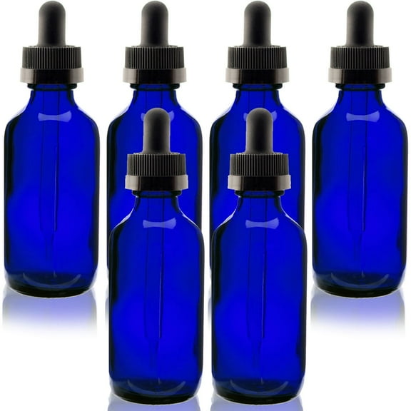 Cobalt Blue 2oz Dropper Bottle (60ml) Pack of 6 - Glass Tincture Bottles with Eye Droppers for Essential Oils & More Liquids - Leakproof Travel Bottles