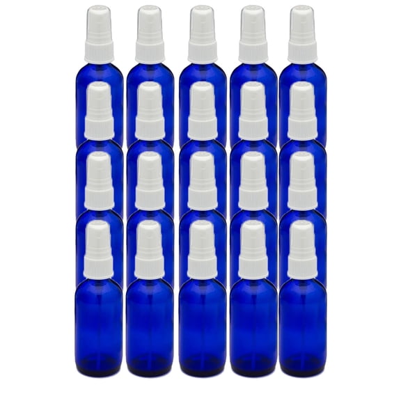 Cobalt Blue 2oz White Mist Sprayer Bottle (60ml) Pack of 20 - Glass Tincture Bottles with White Mist Sprayers for Essential Oils & More Liquids - Leakproof Travel Bottles