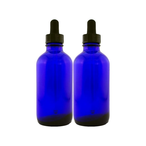 Cobalt Blue 4oz Dropper Bottle (120ml) Pack of 2 - Glass Tincture Bottles with Eye Droppers for Essential Oils & More Liquids - Leakproof Travel Bottles