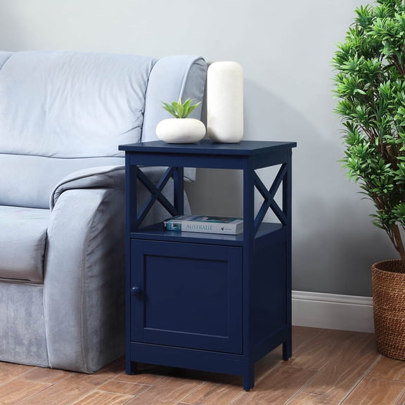 Cobalt Blue End Table with Cabinet - Modern Living Room Side Table with Shelves - 24x24x24