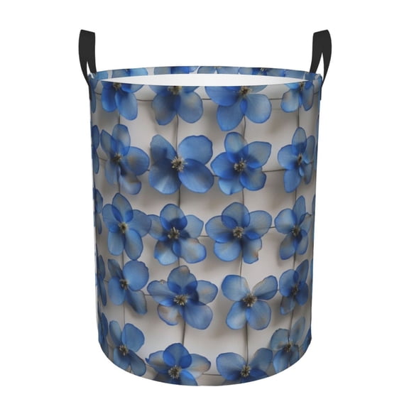 Cobalt Blue Flowers Laundry Hamper Medium Storage Basket/Toy Organizer/Dirty Clothes Bucket