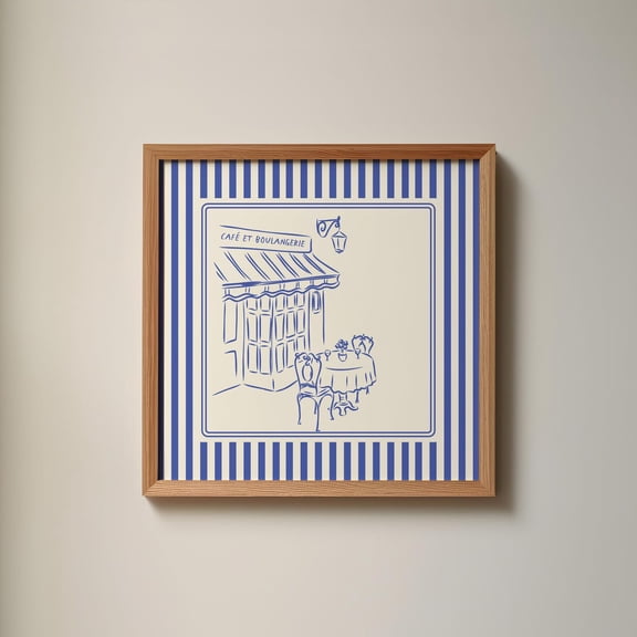 Cobalt Blue French Cafe Print Trendy Cottagecore Wall Art Gift Idea Aesthetic Wall Art