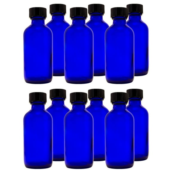 Cobalt Blue Glass Bottle - 2 fl oz w/ Cap - Pack of 12