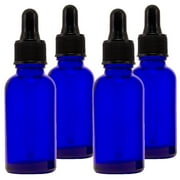 Cobalt Blue Glass Bottle - 30 ml 1 fl oz w/ Glass Dropper - Pack of 4