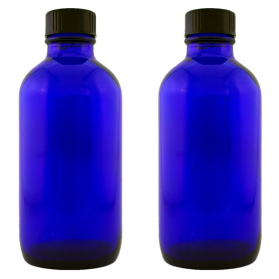 Cobalt Blue Glass Bottle - 4 fl oz w/ Cap - Pack of 2