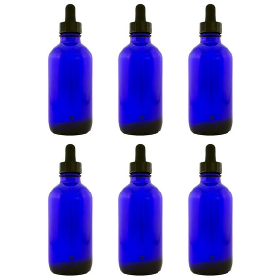 Cobalt Blue Glass Bottle - 4 fl oz w/ Glass Dropper - Pack of 6