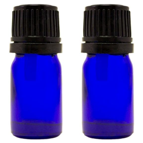 Cobalt Blue Glass Bottle - 5 ml (1/6 fl oz) w/ Euro Dropper & Tamper-Evident Cap - Pack of 2