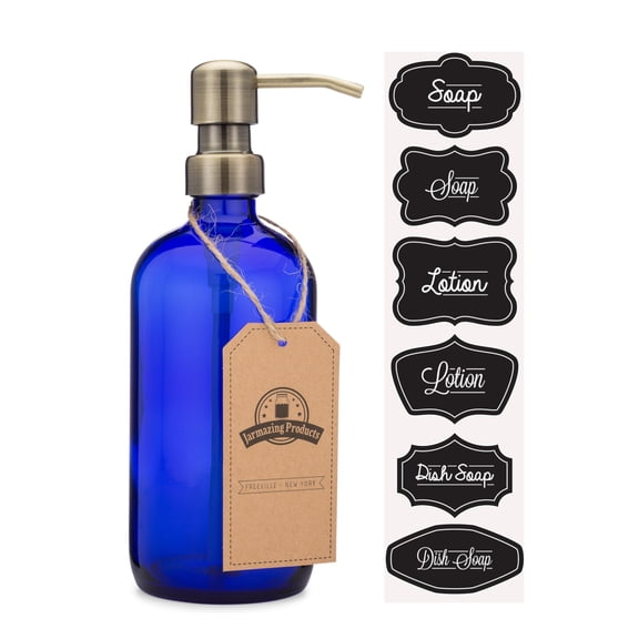 Cobalt Blue Glass Pint Jar Soap and Lotion Dispenser with Metal Pump (Brass)