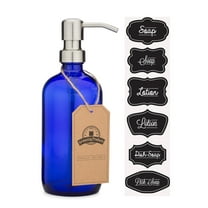 Cobalt Blue Glass Pint Jar Soap and Lotion Dispenser with Metal Pump (Stainless Steel)