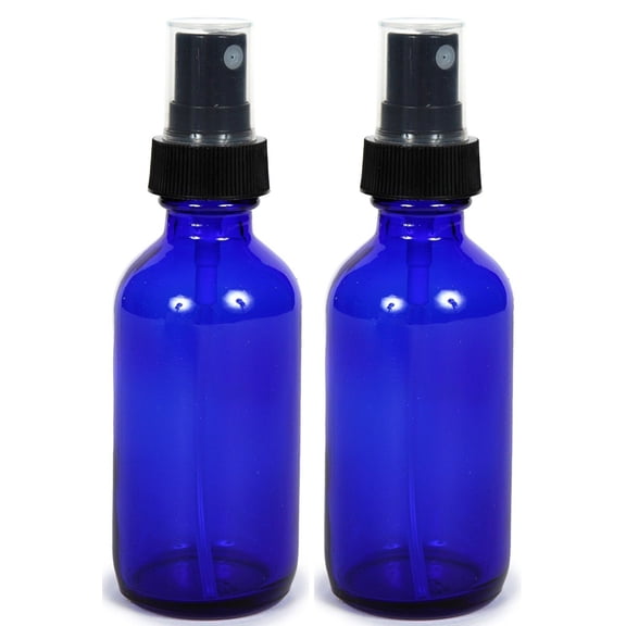 Cobalt Blue Glass Spray Bottle 2 oz, 2 pk Waterproof Labels Included, Fine Mist Sprayer, Essential Oils, Colognes & Perfumes