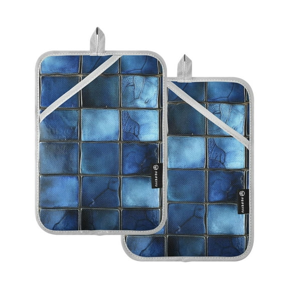 Cobalt Blue Gradient Oven Mitts Pot Holders 2 pcs Heat Resistant for Kitchen Baking Grilling