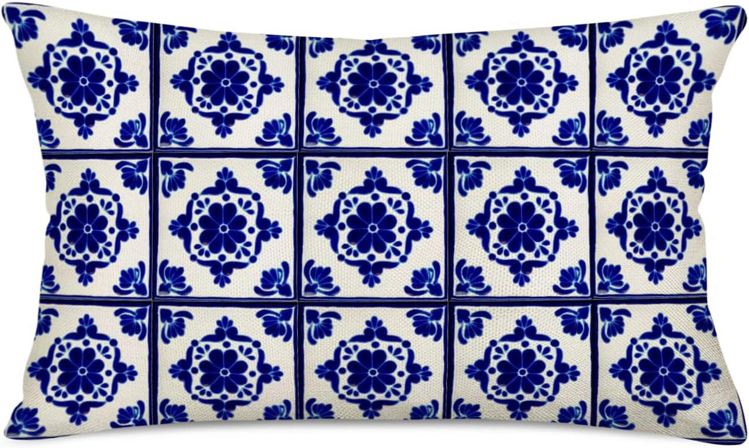 Cobalt Blue Home Decor Lumbar Pillow Cases 12x20 Inch Moroccan Tile ...