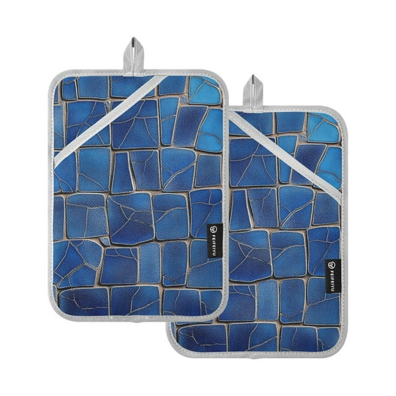 Cobalt Blue Irregular Oven Mitts Pot Holders 2 pcs Heat Resistant for Kitchen Baking Grilling