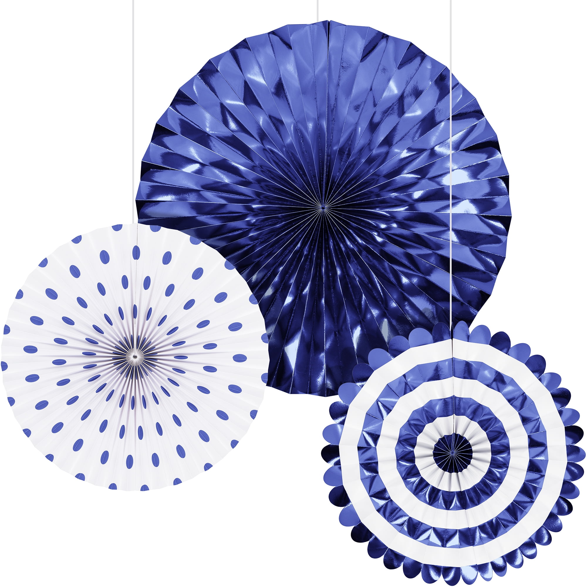 Cobalt Blue Paper Fan Decoration Set 3 Count by Way to Celebrate