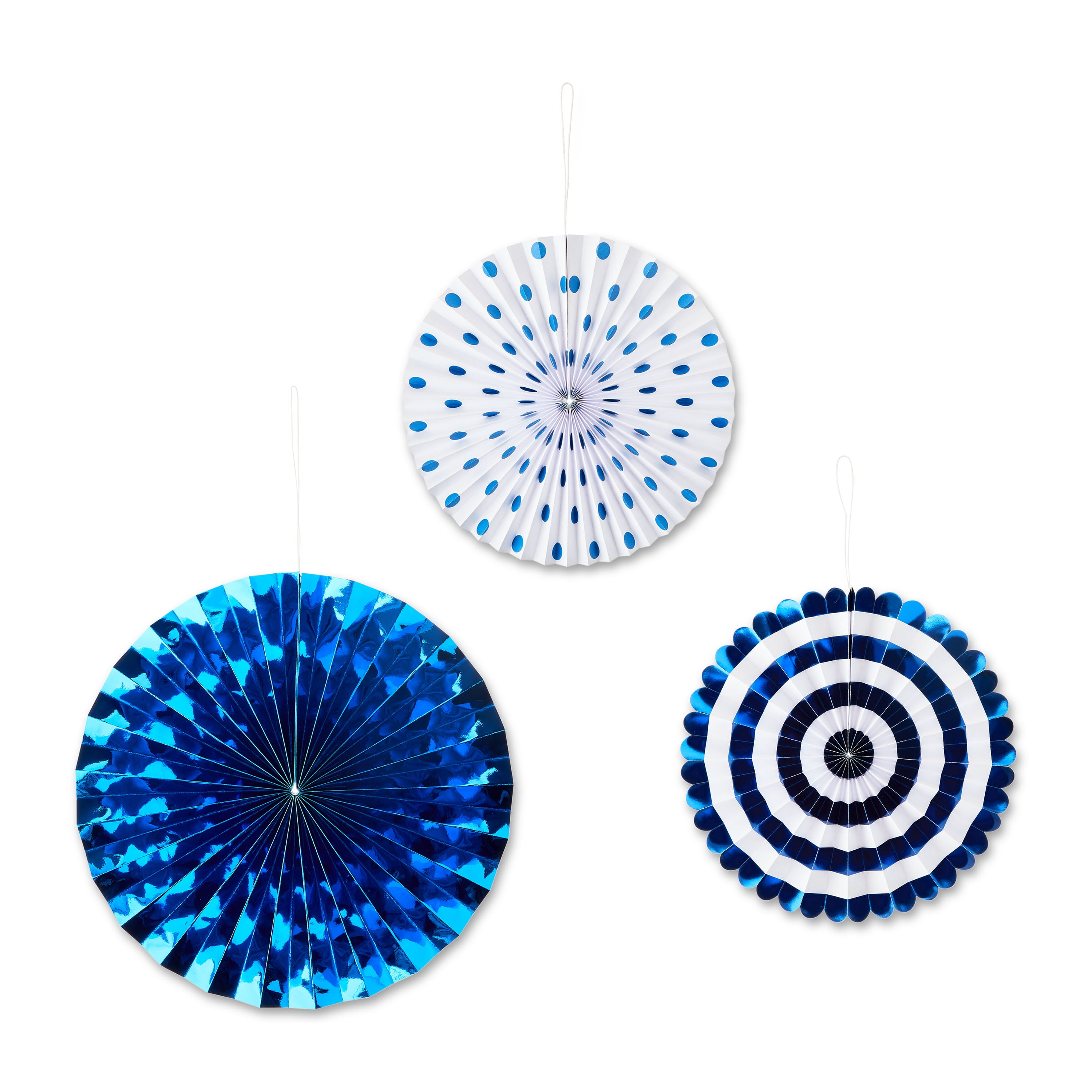 Cobalt Blue Paper Hanging Party Fans, 3 Pieces by Way to Celebrate