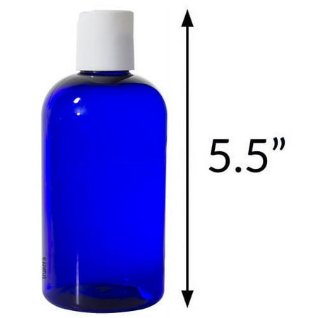 Cobalt Blue Plastic Boston Round Bottle with White Disc Cap (12 Pack)