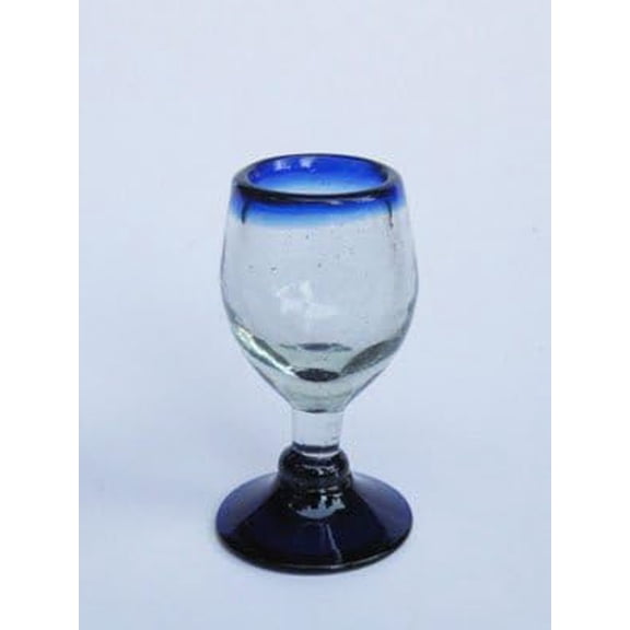 Cobalt Blue Rim 2 oz Tulip Stemmed Tequila Sippers (set of 6), Recycled Glass, Lead-free, Toxin-Free$$Home Decor, Kitchen, & Other
