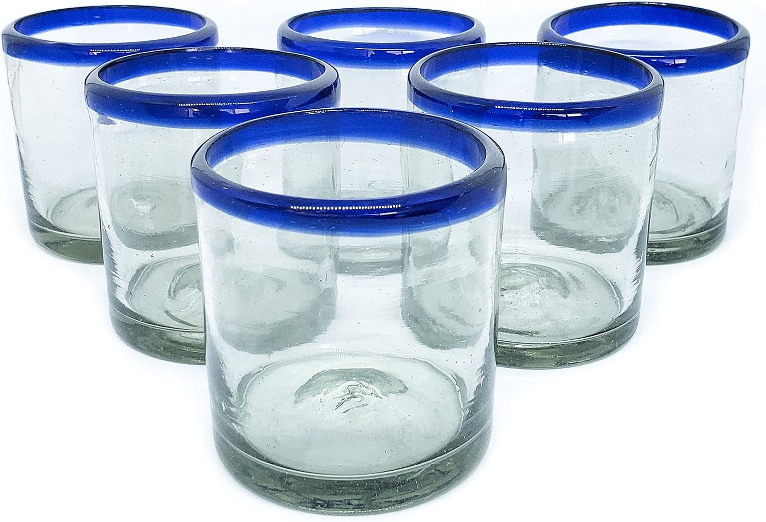 Cobalt Blue Rim 8 oz DOF Rock Glasses (set of 6), Recycled Glass, Lead