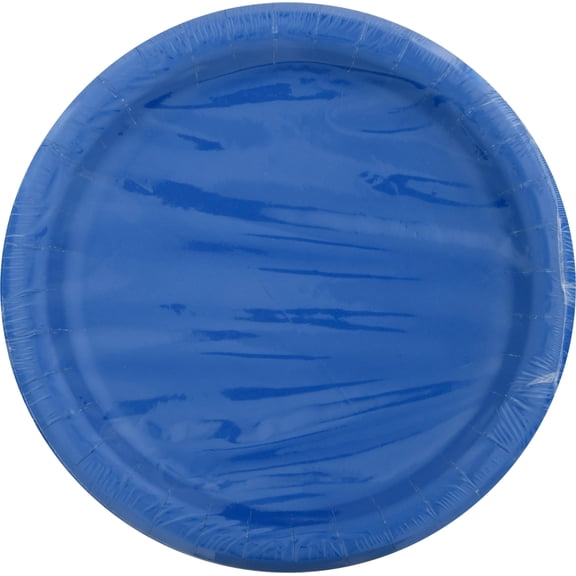 Cobalt Blue Round Paper Plates 24 Count for 24 Guests