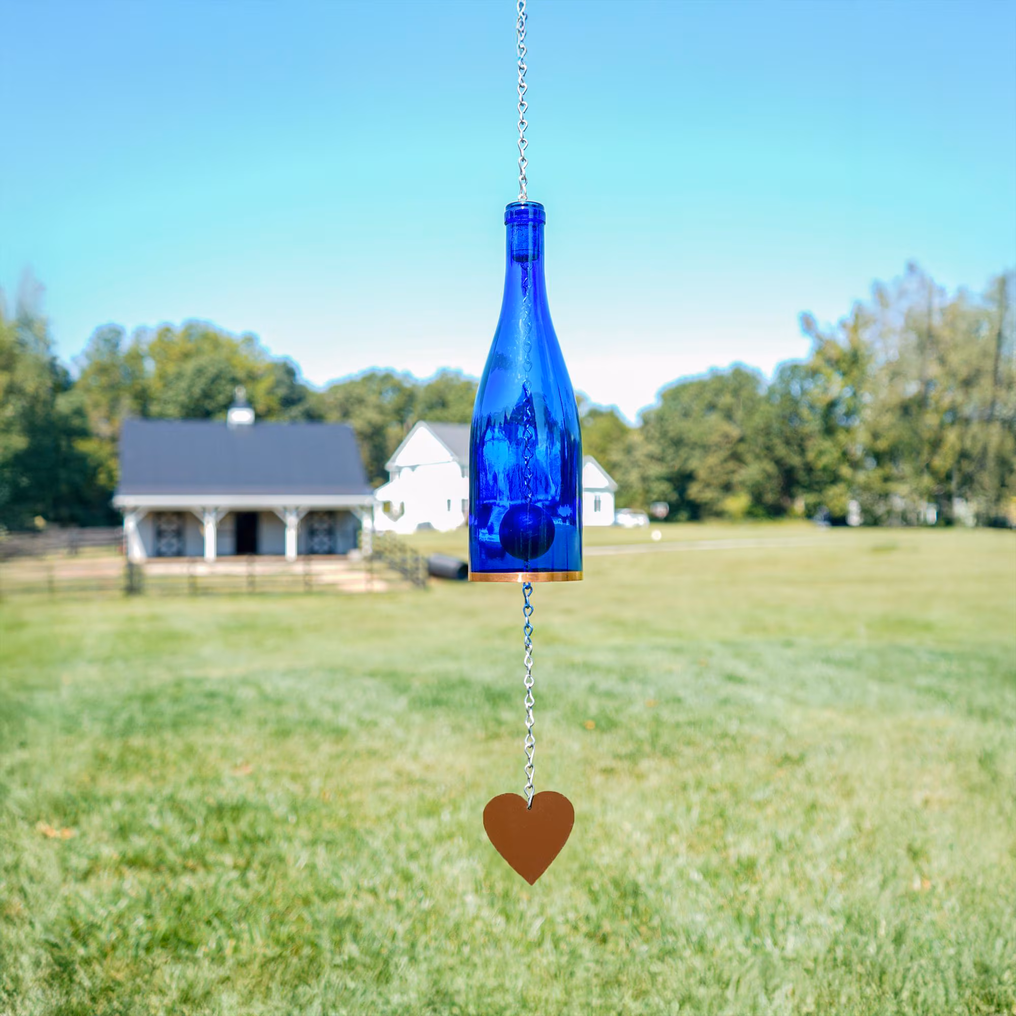 Cobalt Blue Wine Bottle Wind Chime