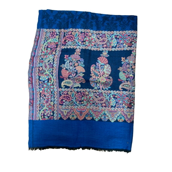 Cobalt Blue Woollen Scarves for Women with Paisley Motif prints and Solid Borders Perfect Accessory for Fall/Winter