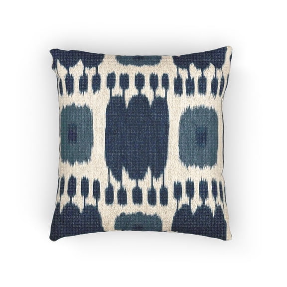 Cobalt Blue and White Brush-Edge Geometric Blocks Woven Pillow, 58% Cotton 42% Polyester Shell