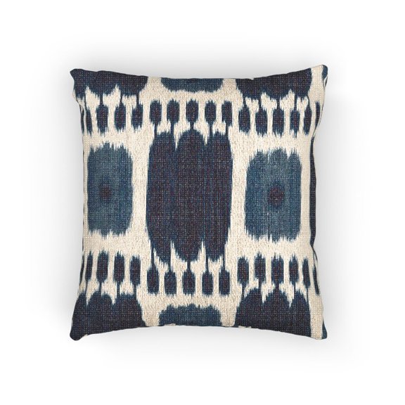 Cobalt Blue and White Geometric Blocks Decorative Woven Pillow, Cotton-Polyester Shell