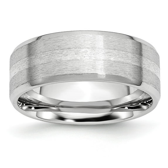 Cobalt Chromium Sterling Silver Inlay Satin Polish 8mm Band Ring - Size 8.5