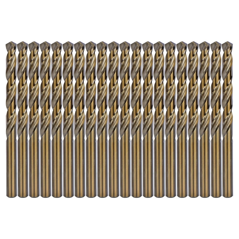DRILLFORCE HSS Titanium Coated Drill Bits - 10 Pcs, 3/32" Jobber Length, For Metal, Wood, Plastic