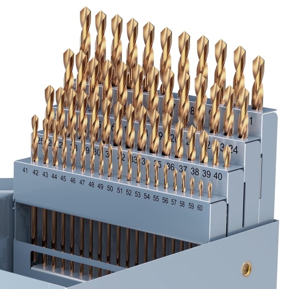 Cobalt Drill Bit Set, #1-60 Number Size 60Pcs M35 High Speed Steel Jobber Length Drill Bit Kit for Hardened Metal, Stainless Steel, Cast Iron, Wood and Plastic, with Index Storage Case