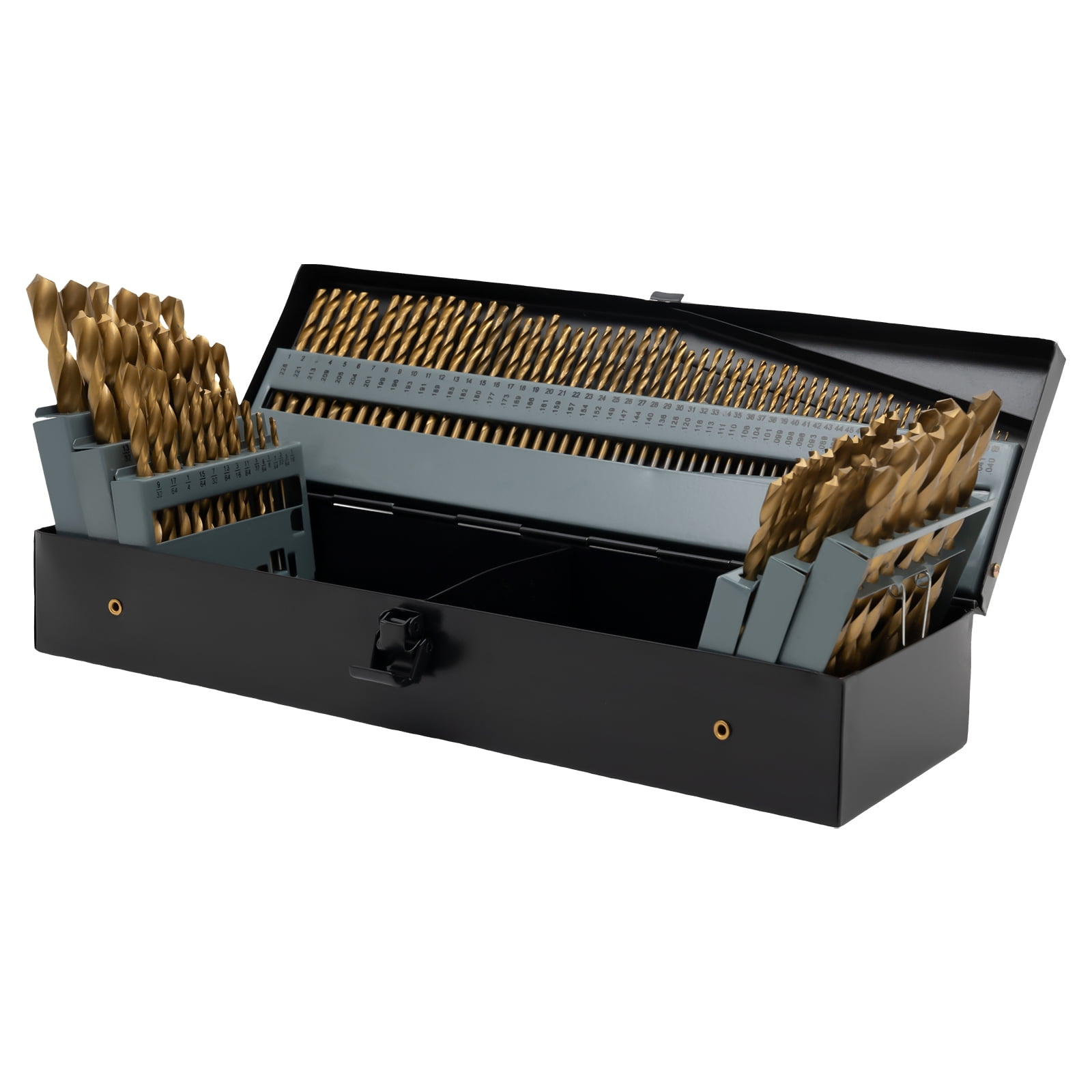Cobalt Drill Bit Set 115 PCS, High Speed Steel Bits Twist Jobber Length Drill Bit Kit with Metal Index Storage Box for Hardened Metal, Stainless Steel, Cast Iron, Plastic, Wood, 1/16"-1/2", A-Z, 1-60