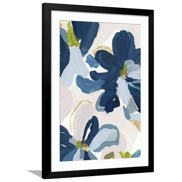 Art.com Cobalt Florals I Art Print by Isabelle Z, Black Frame Wall Art, 32" x 44"