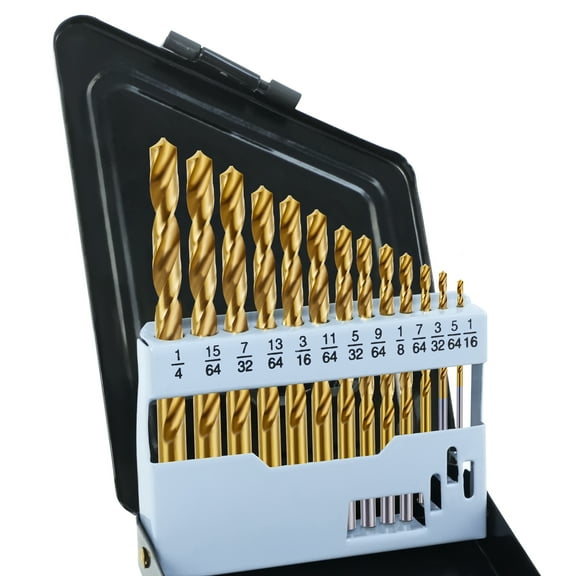 Cobalt Left Hand Drill Bit Set, 13Pcs High-Speed Steel Drills with Titanium Nitride Coating, Reverse Drill Bits for Hardened Metal, Stainless Steel, Cast Iron, with Index Storage Case (1/16-1/4)