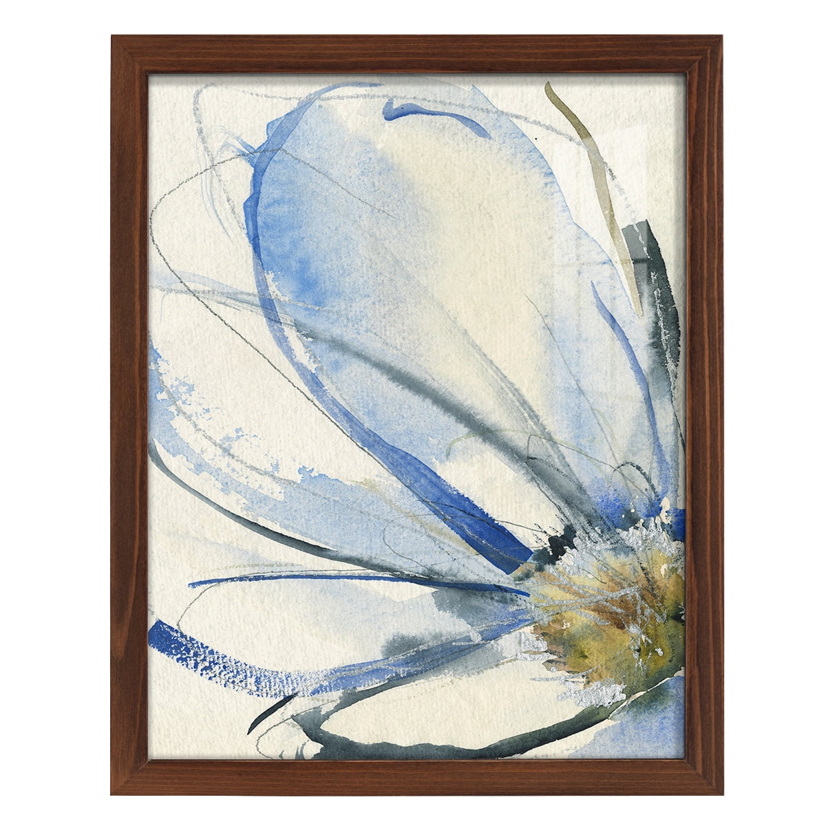 Cobalt & Paynes Petals I - Framed Print w/glass - Chestnut