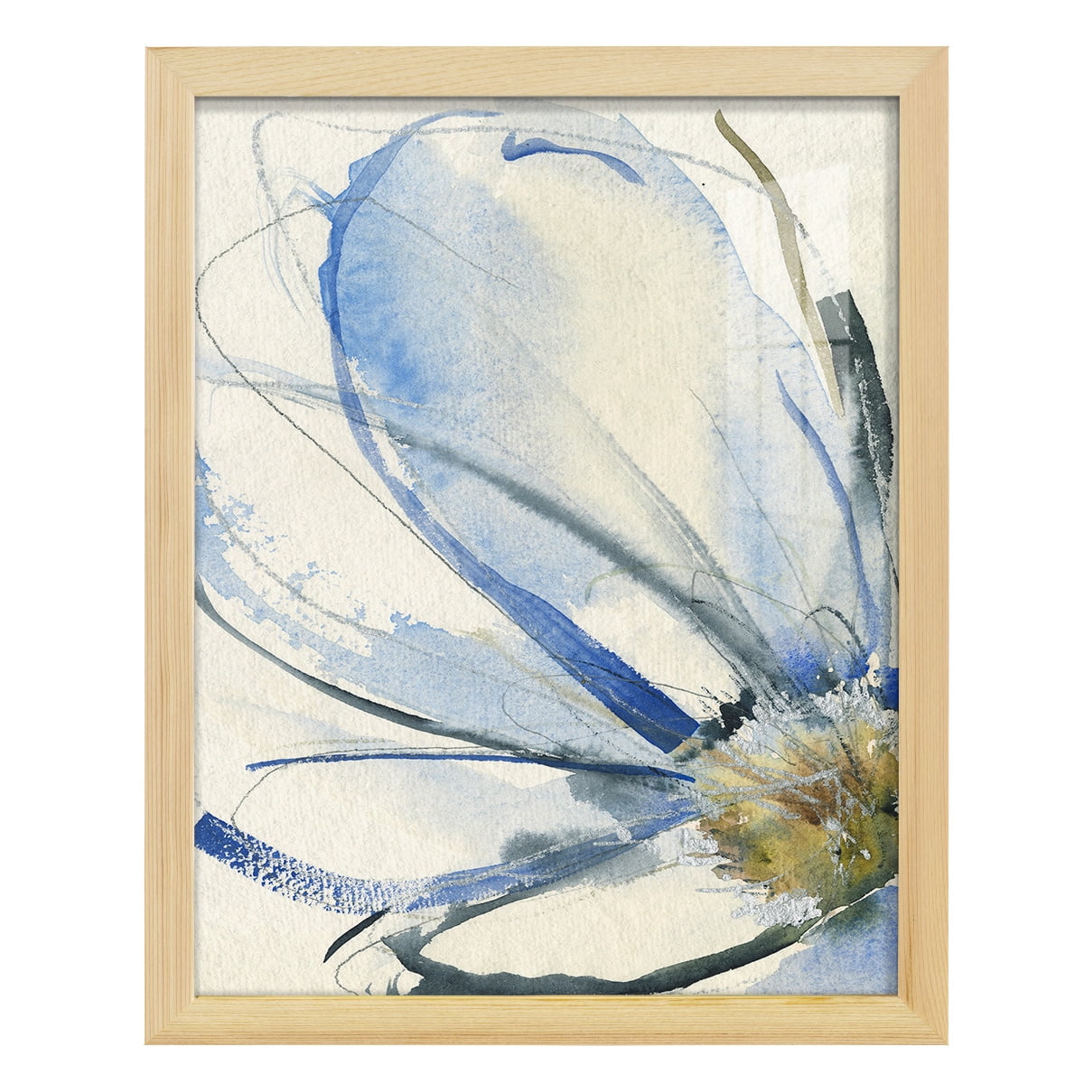 Cobalt & Paynes Petals I - Framed Print w/glass - Natural Wood