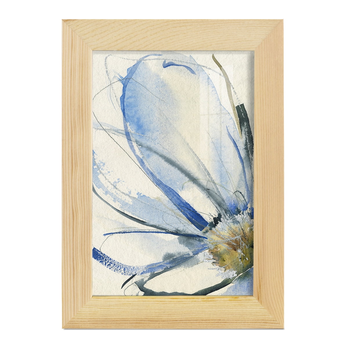 Cobalt & Paynes Petals I - Framed Print w/glass - Natural Wood