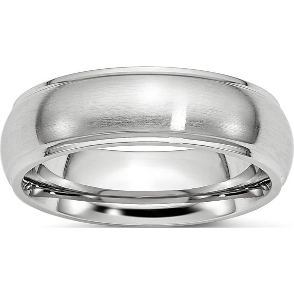 Cobalt Satin And Polished 7mm Ridged Edge Band (Size 12) Made In China cc40-12